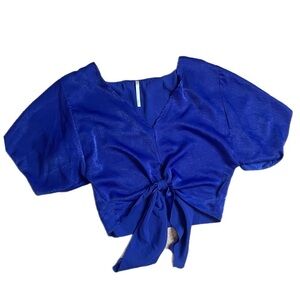 Lani California Blue Cropped Tie Front Blouse
